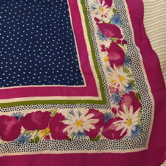 Vintage silk Floral Pink and Blue Women's Scarf - Picture 4 of 6
